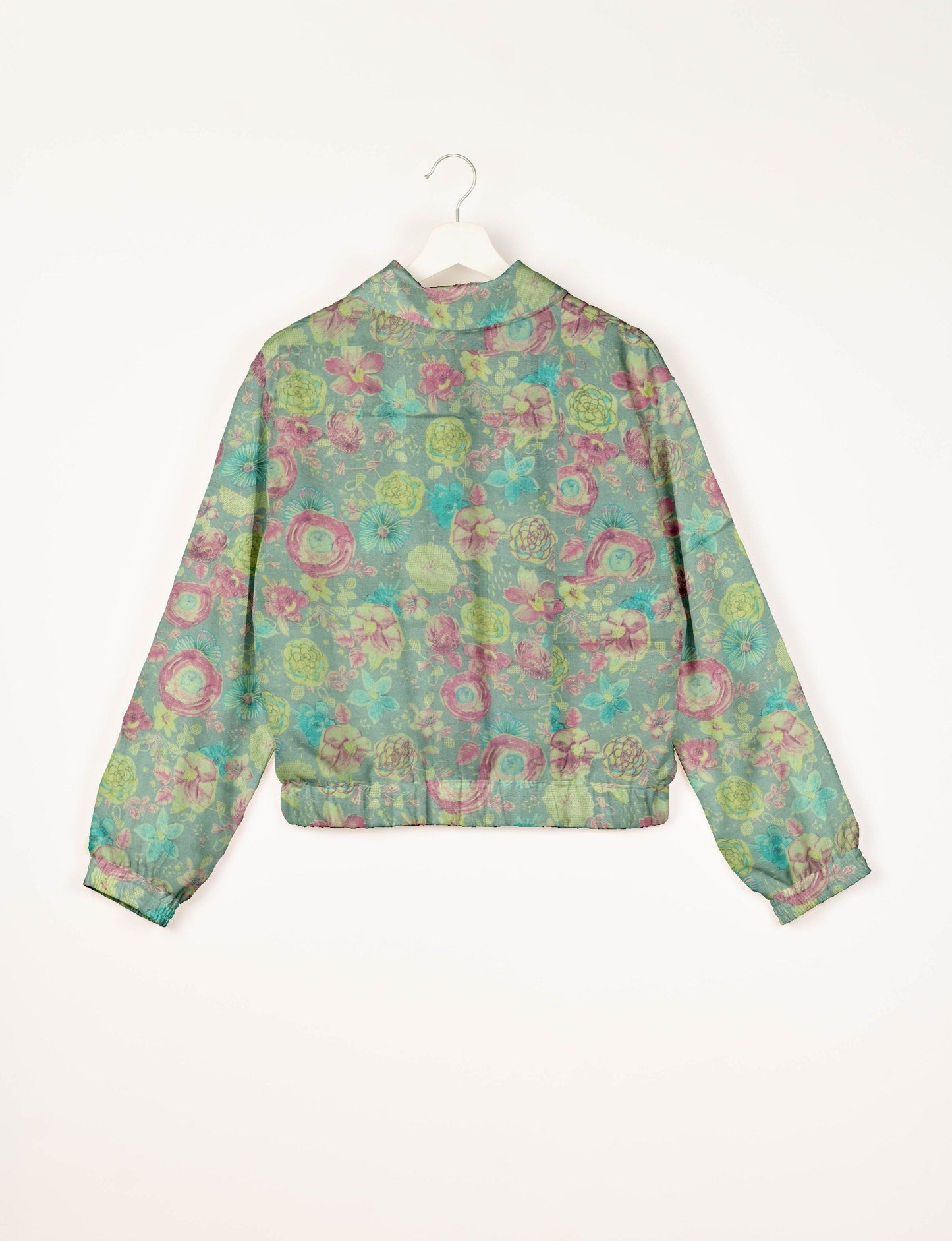 Love Bomber Jacket made from recycled fabric, featuring hand-stitched Aari embroidery. A unique piece of zero-waste clothing, part of the circular fashion movement. Designed with upcycled materials for a stylish yet environmentally friendly clothing choice.