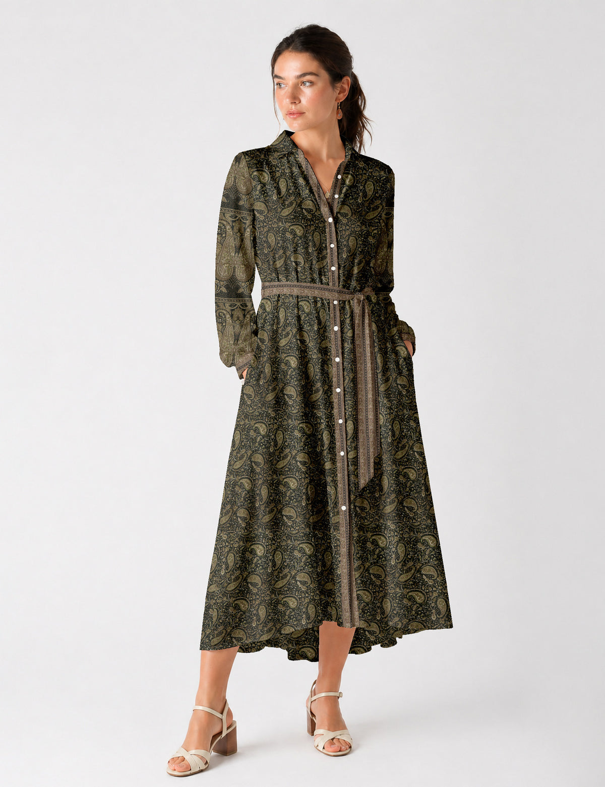 Long shirt dress - Green Paisley