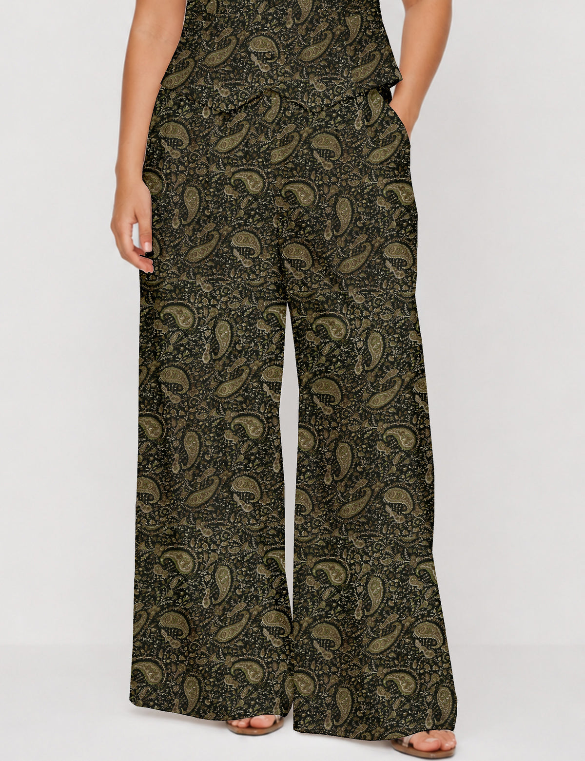 Wide leg pleated trouser - Green Paisley