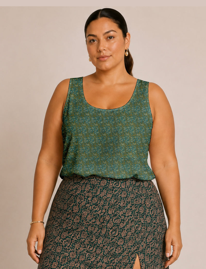 Sleeveless blouse - Green Paisley