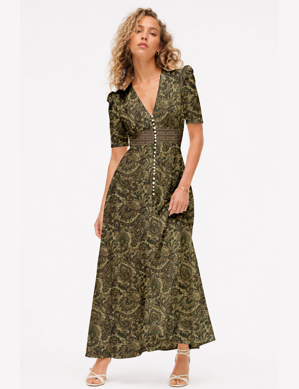 Maxi romantic dress - Green Tropical