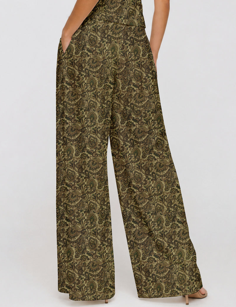 Wide leg pleated trouser - Green Tropical