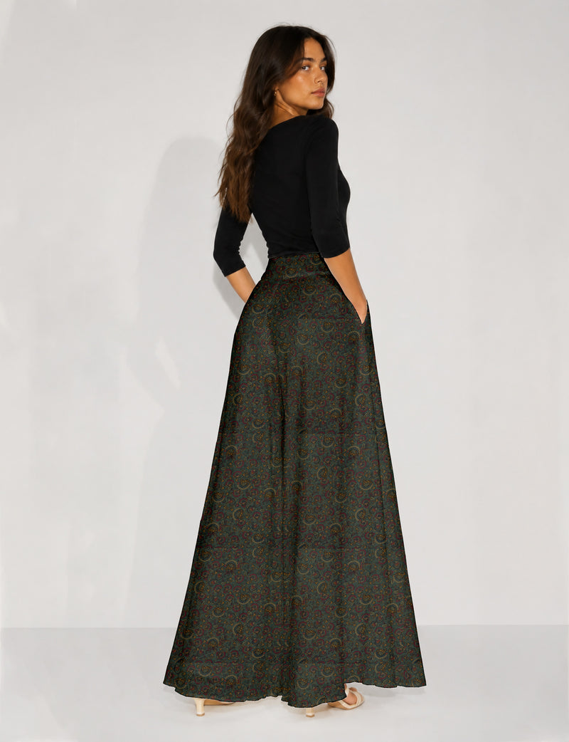 Wide Leg Palazzo Trousers - Green Tropical
