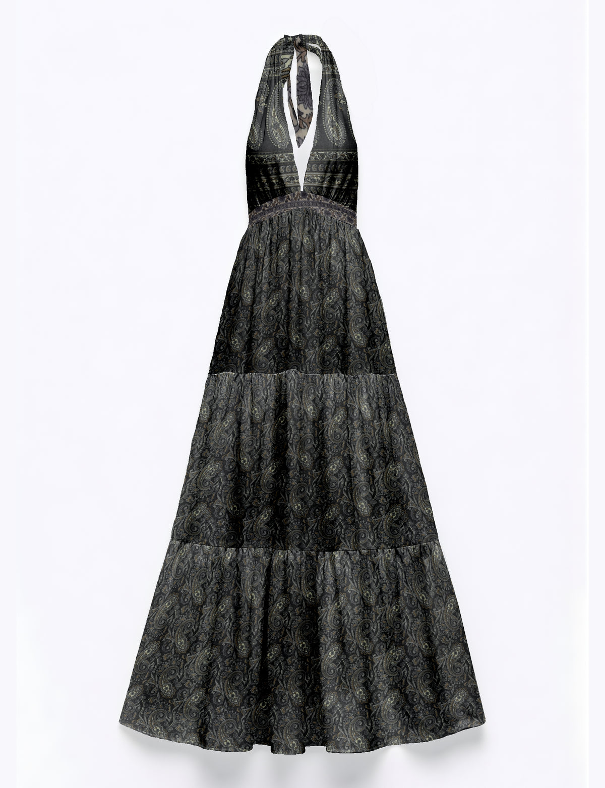 Maxi dress side view highlighting volume and movement