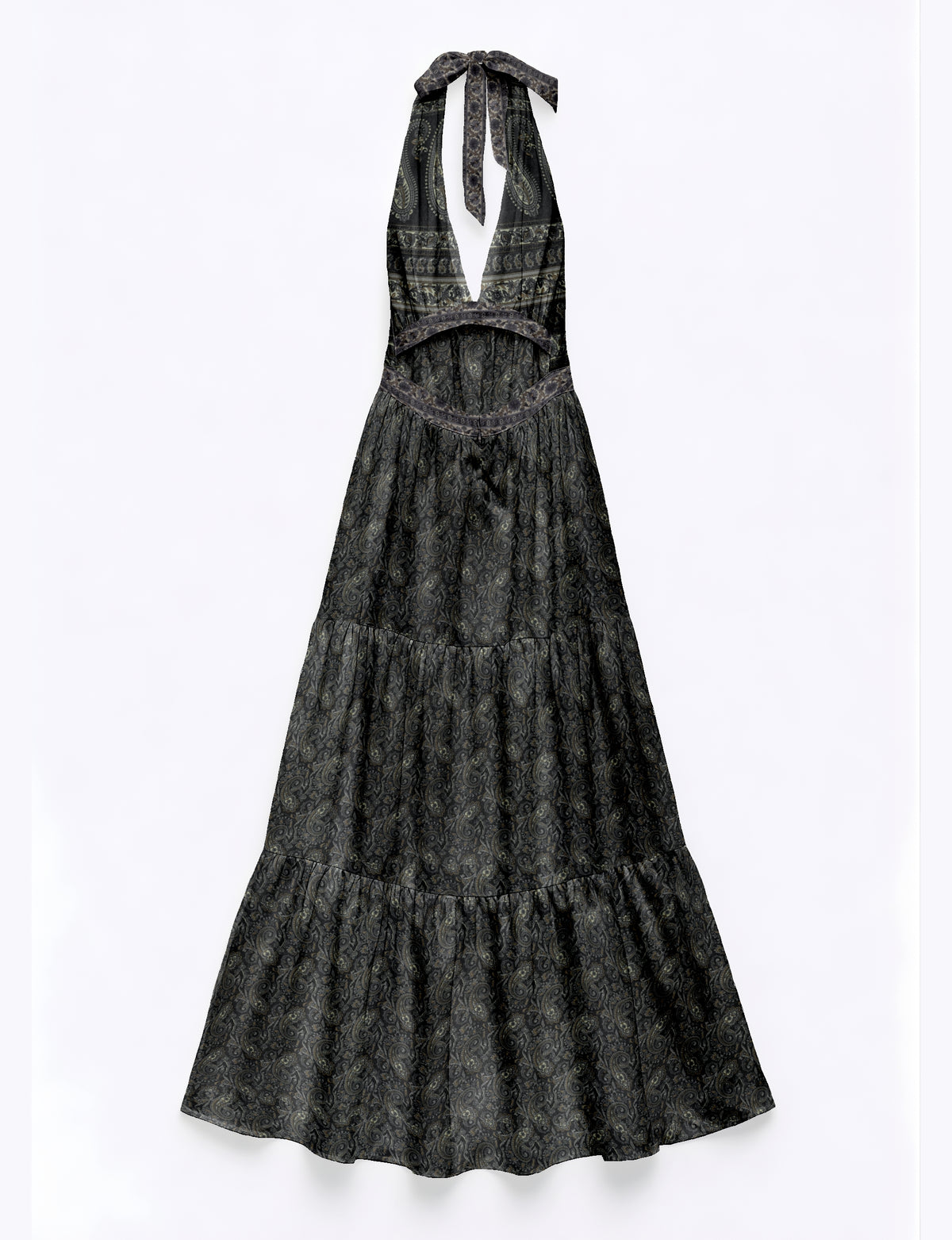 Maxi dress side view highlighting volume and movement