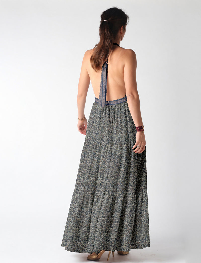 Flowy maxi tiered dress for vacations, brunch, and evening wear