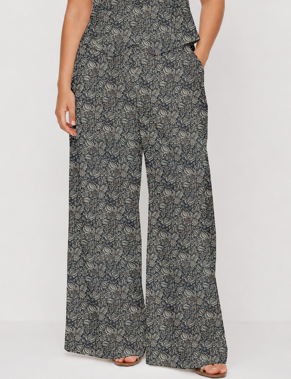 Wide leg pleated trouser - Grey Tropical