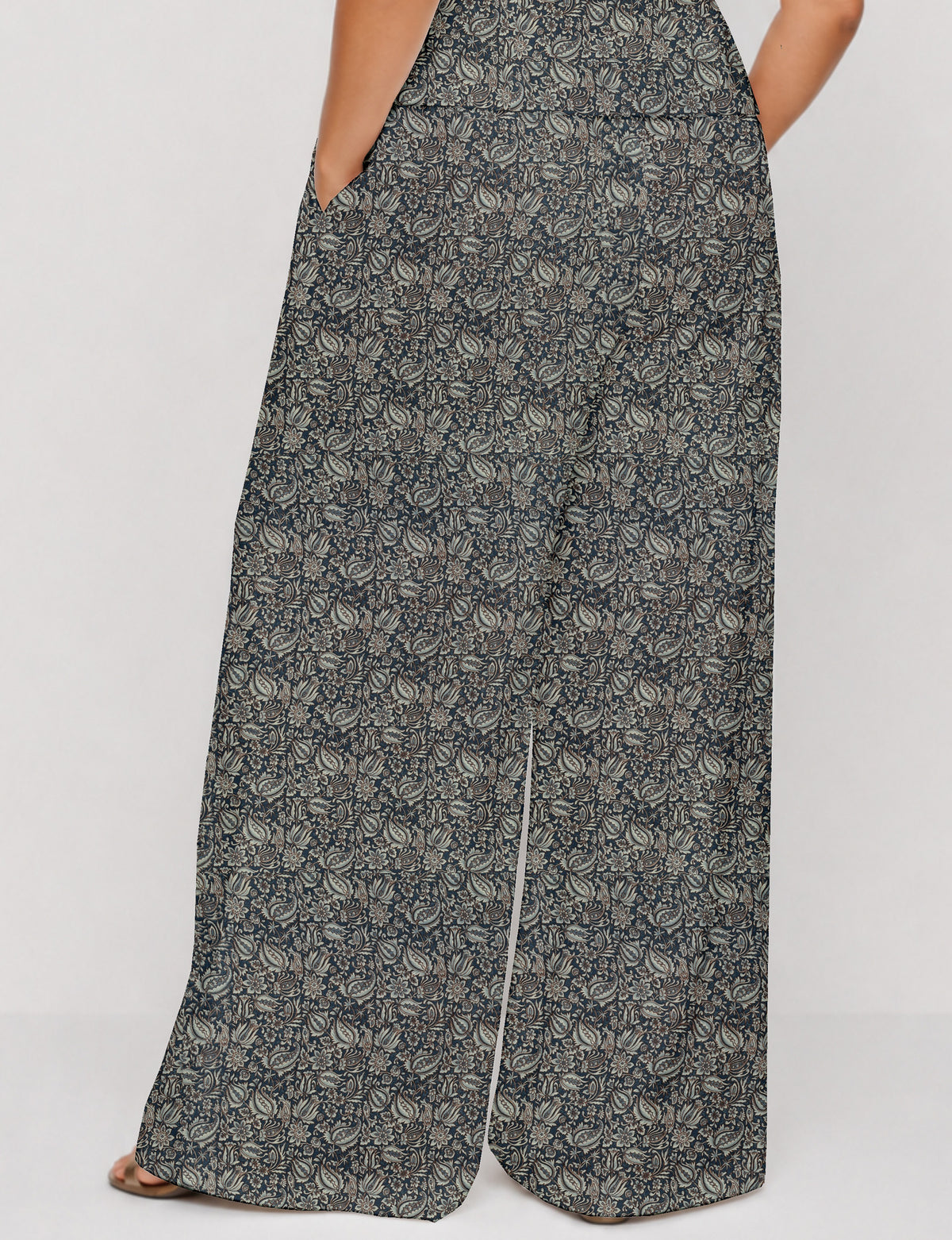Wide leg pleated trouser - Grey Tropical
