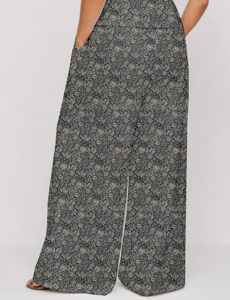 Wide leg pleated trouser - Grey Tropical