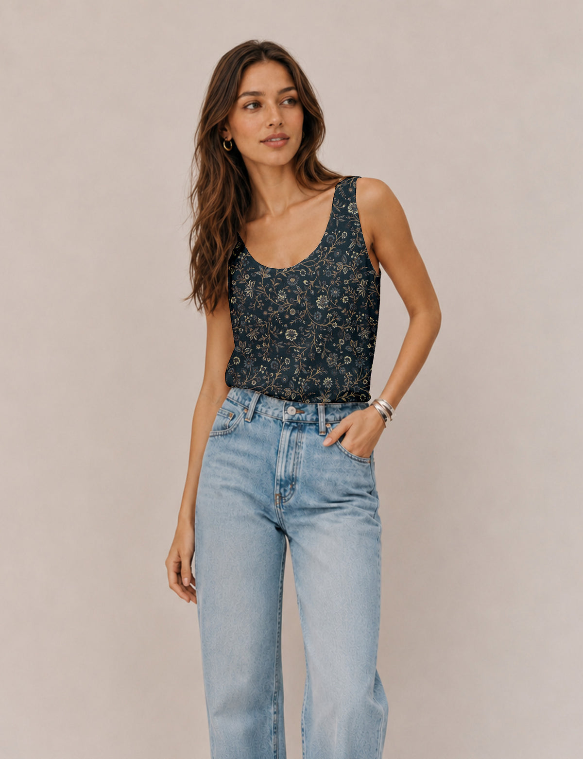 Sleeveless blouse - Grey Tropical