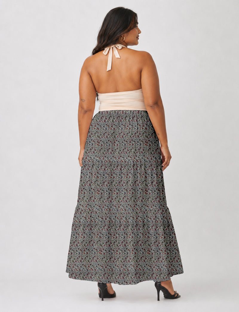 Midi Tiered Skirt - Grey Tropical