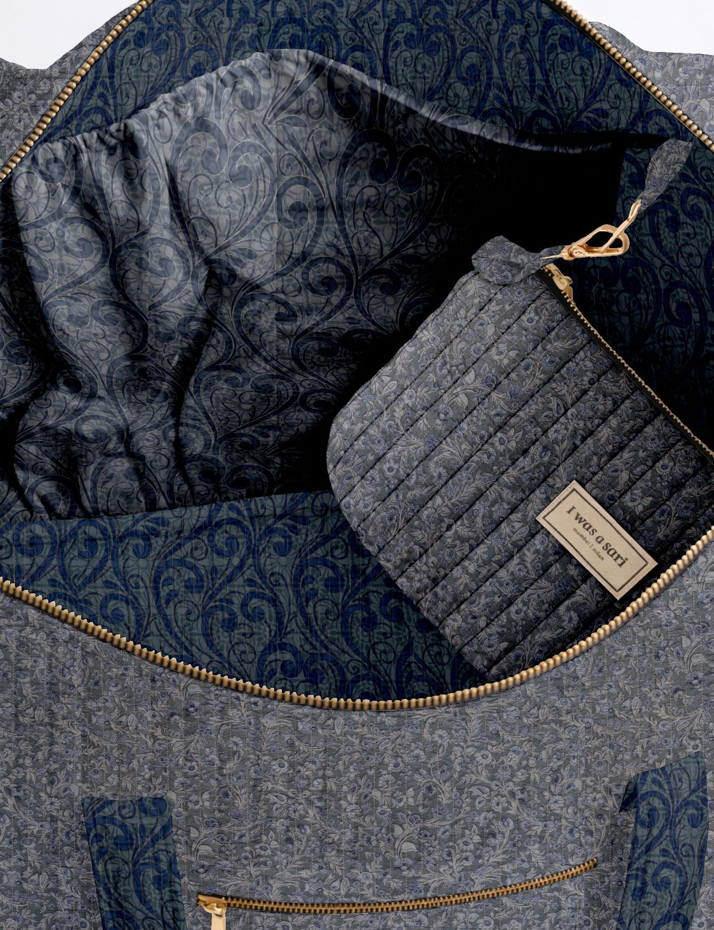 Quilted barrel bag - Grey Tropical