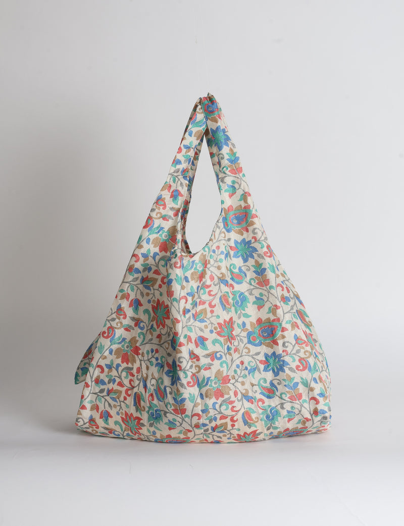 Reusable Bag in Grey Abstract, handmade from an upcycled sari by I was a Sari