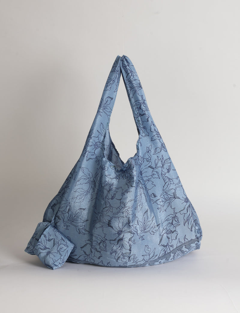 Reusable Bag in Grey Abstract, handmade from an upcycled sari by I was a Sari