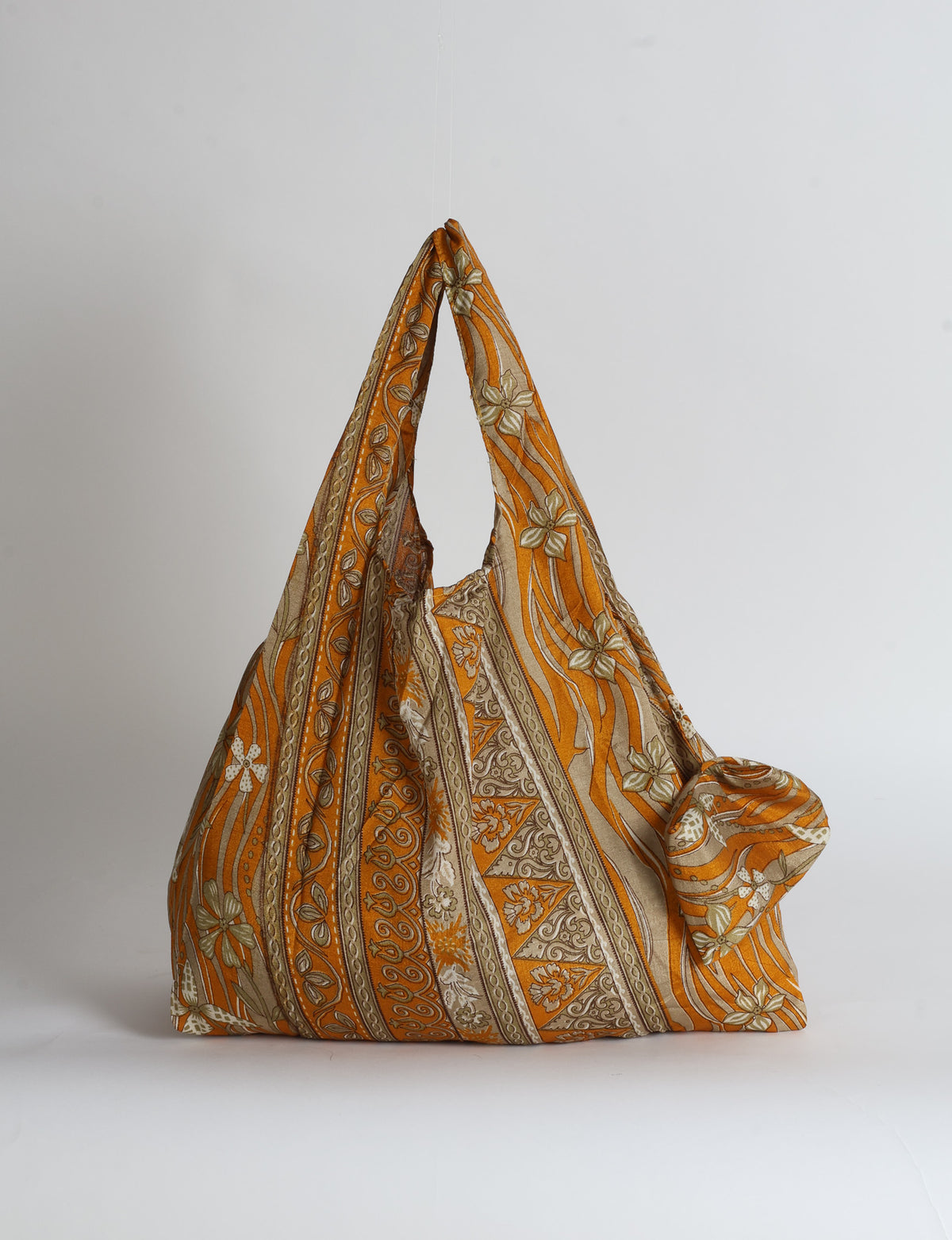 Reusable Bag in Grey Abstract, handmade from an upcycled sari by I was a Sari