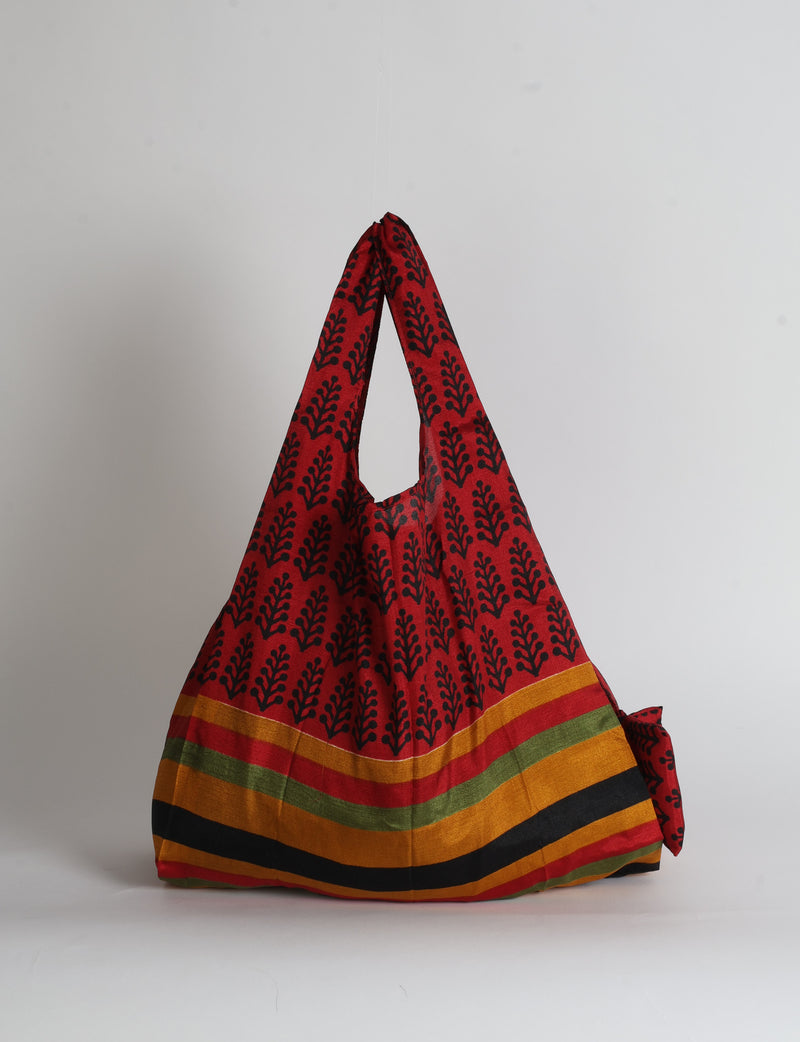 Reusable Bag in Grey Abstract, handmade from an upcycled sari by I was a Sari
