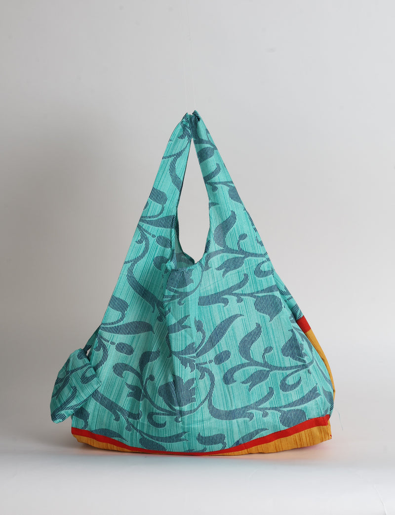 Reusable Bag in Grey Abstract, handmade from an upcycled sari by I was a Sari