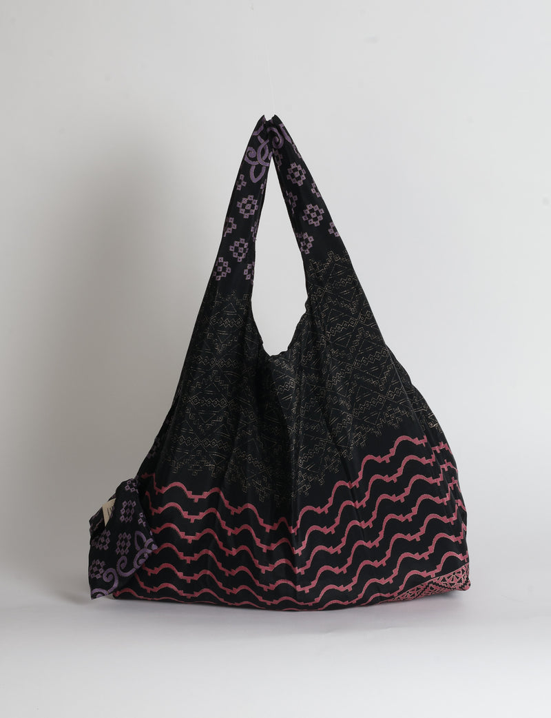 Reusable Bag in Grey Abstract, handmade from an upcycled sari by I was a Sari