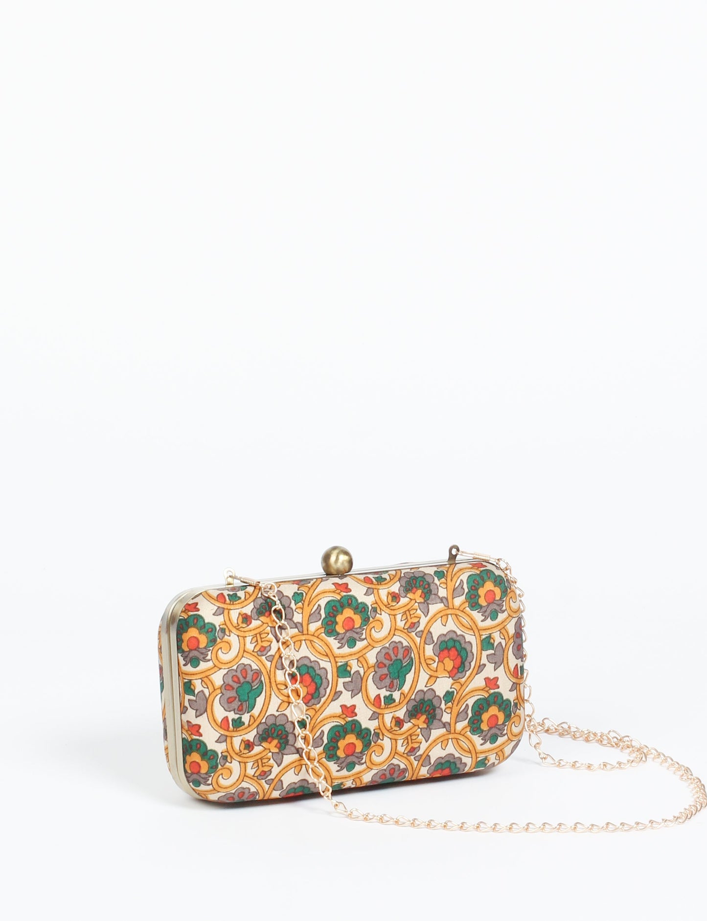 Stylish CLUTCH HANDBAG, a perfect companion for your evening look. Firm rectangular frame, optional metallic sling, and stunning prints add color to your outfit. Eco-friendly and ethically crafted for sustainable fashion.