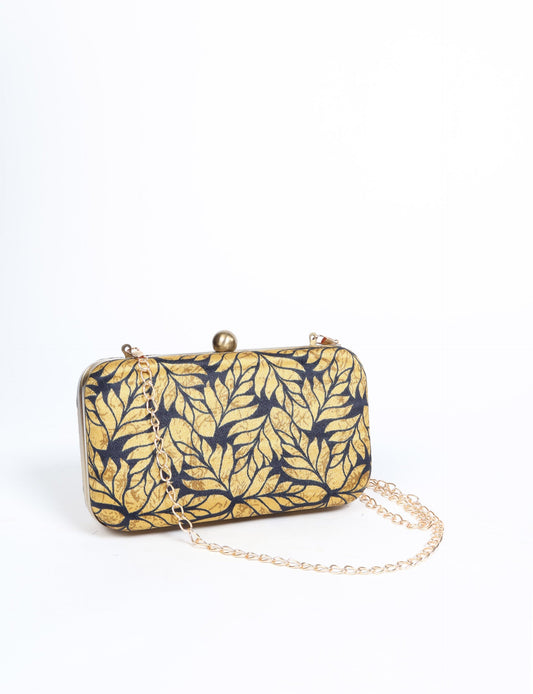 Stylish CLUTCH HANDBAG, a perfect companion for your evening look. Firm rectangular frame, optional metallic sling, and stunning prints add color to your outfit. Eco-friendly and ethically crafted for sustainable fashion.