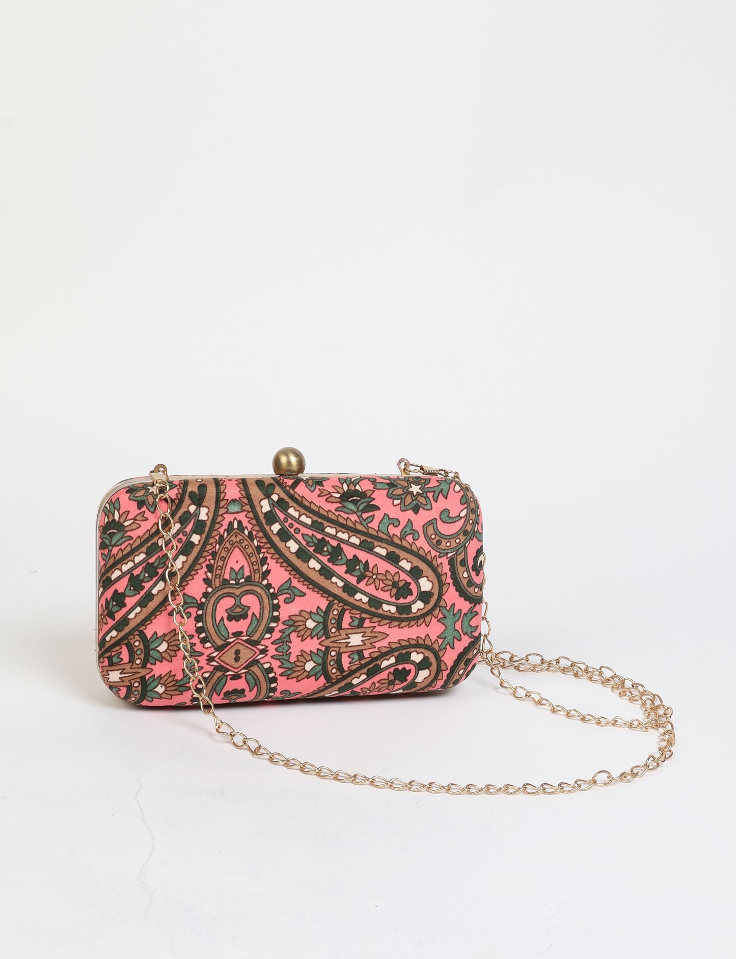 Stylish CLUTCH HANDBAG, a perfect companion for your evening look. Firm rectangular frame, optional metallic sling, and stunning prints add color to your outfit. Eco-friendly and ethically crafted for sustainable fashion.