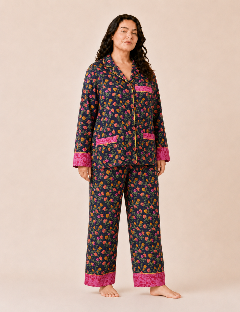 Pj Set Long With Long Sleeves - Black Floral