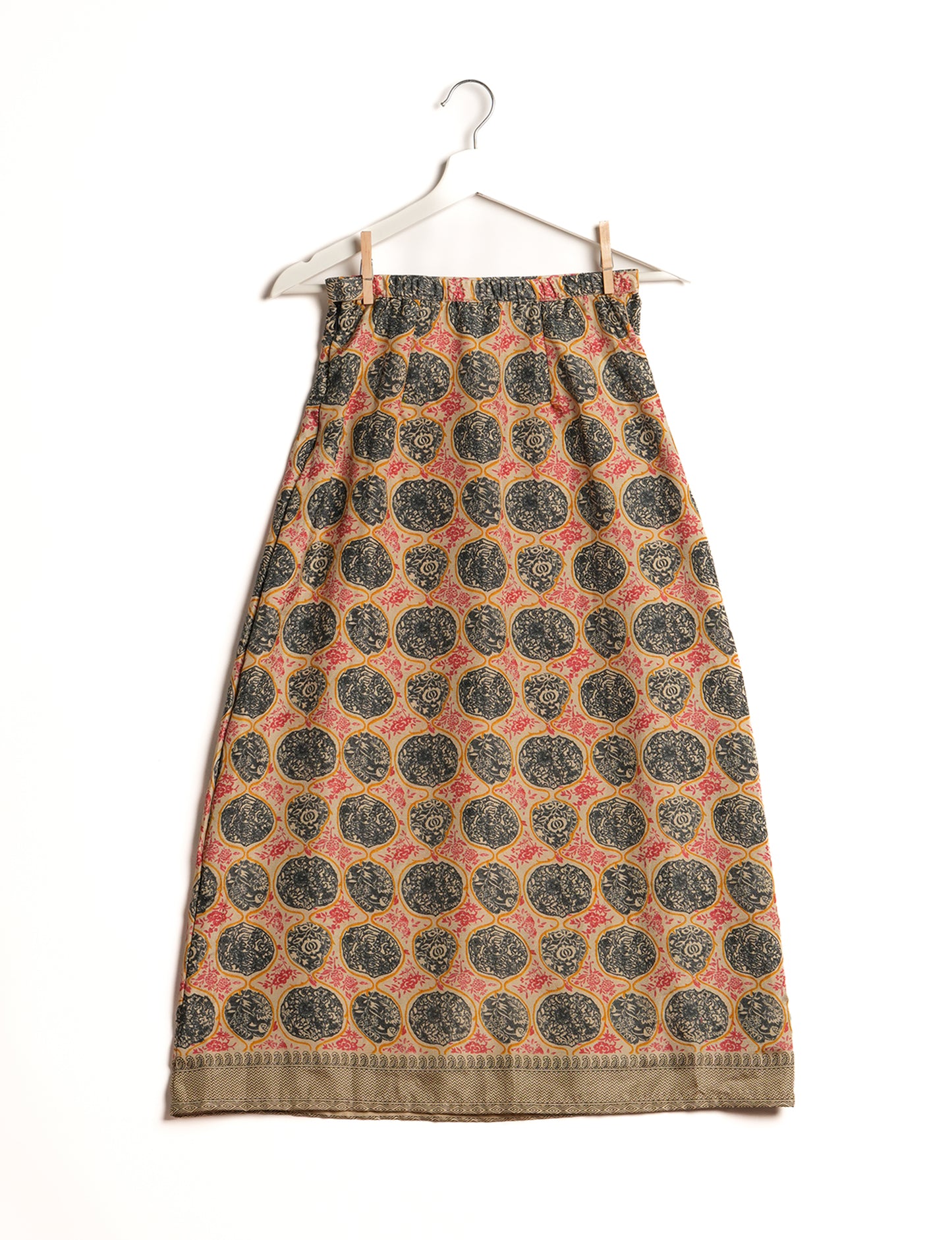 Sustainable A LINE SKIRT, a high-fashion choice for conscious individuals. Fitted at the waist, ankle-length, and ethically crafted for eco-friendly style.