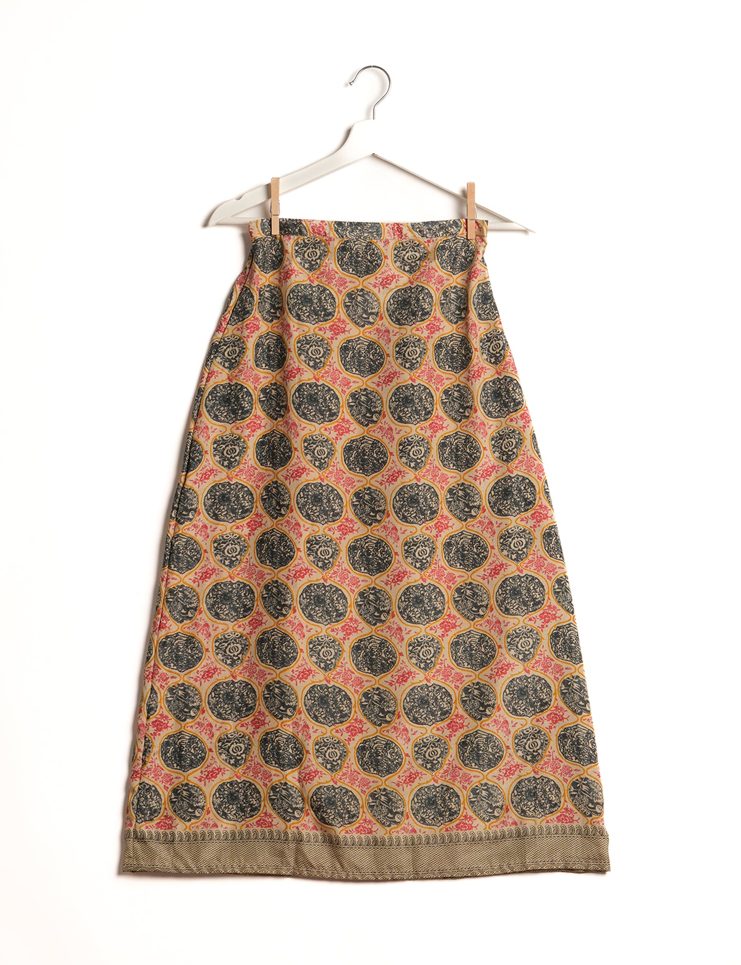 Sustainable A LINE SKIRT, a high-fashion choice for conscious individuals. Fitted at the waist, ankle-length, and ethically crafted for eco-friendly style.