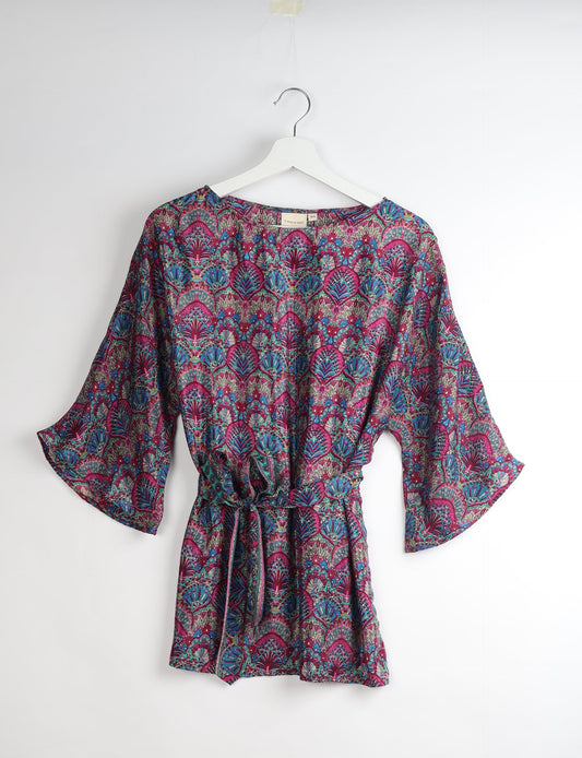 Upcycled women’s Belt Top made from pre-loved saris, showcasing eco friendly cloth, carbon neutral clothing, circular fashion design, environmentally friendly clothing, and second hand clothing elegance.