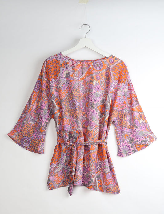 Upcycled women’s Belt Top made from pre-loved saris, showcasing eco friendly cloth, carbon neutral clothing, circular fashion design, environmentally friendly clothing, and second hand clothing elegance.