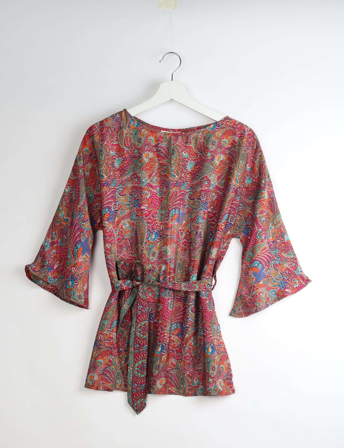 Upcycled women’s Belt Top made from pre-loved saris, showcasing eco friendly cloth, carbon neutral clothing, circular fashion design, environmentally friendly clothing, and second hand clothing elegance.