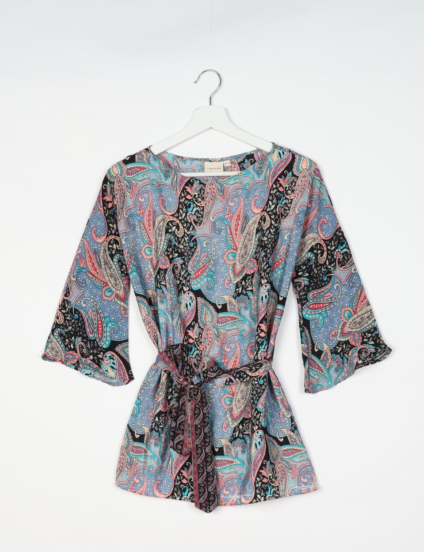 Upcycled women’s Belt Top made from pre-loved saris, showcasing eco friendly cloth, carbon neutral clothing, circular fashion design, environmentally friendly clothing, and second hand clothing elegance.