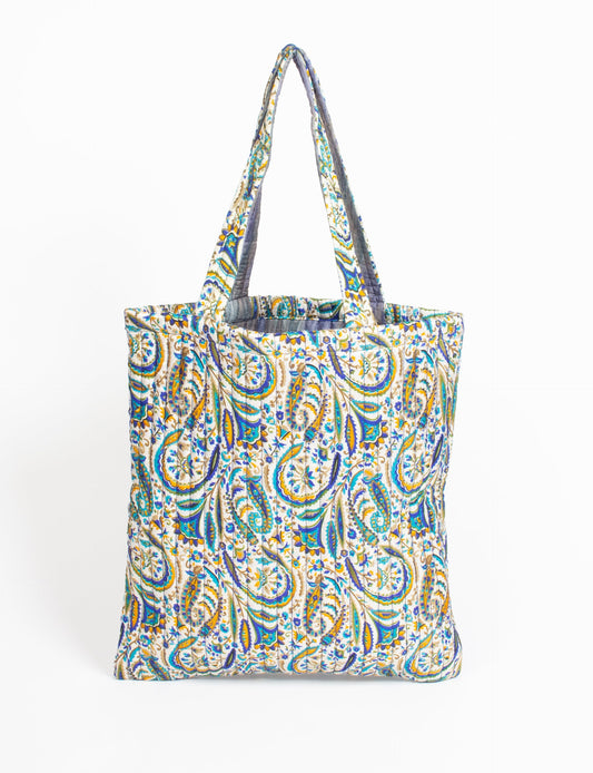 Elevate your style sustainably with our QUILTED SHOPPER BAG. Soft textures, vibrant colors, and a positive impact on people and the planet. Perfect for the office, shopping, or happy hour. Crafted from pre-loved saris for eco-conscious fashionistas!