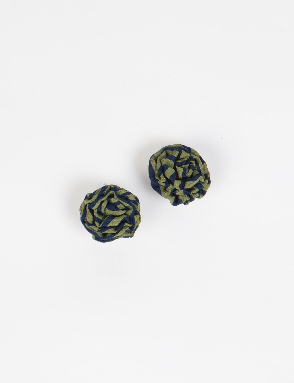 I was a Sari Ruffle Earrings 183 - Blue Abstract, featuring a floral design in blue and green fabric.