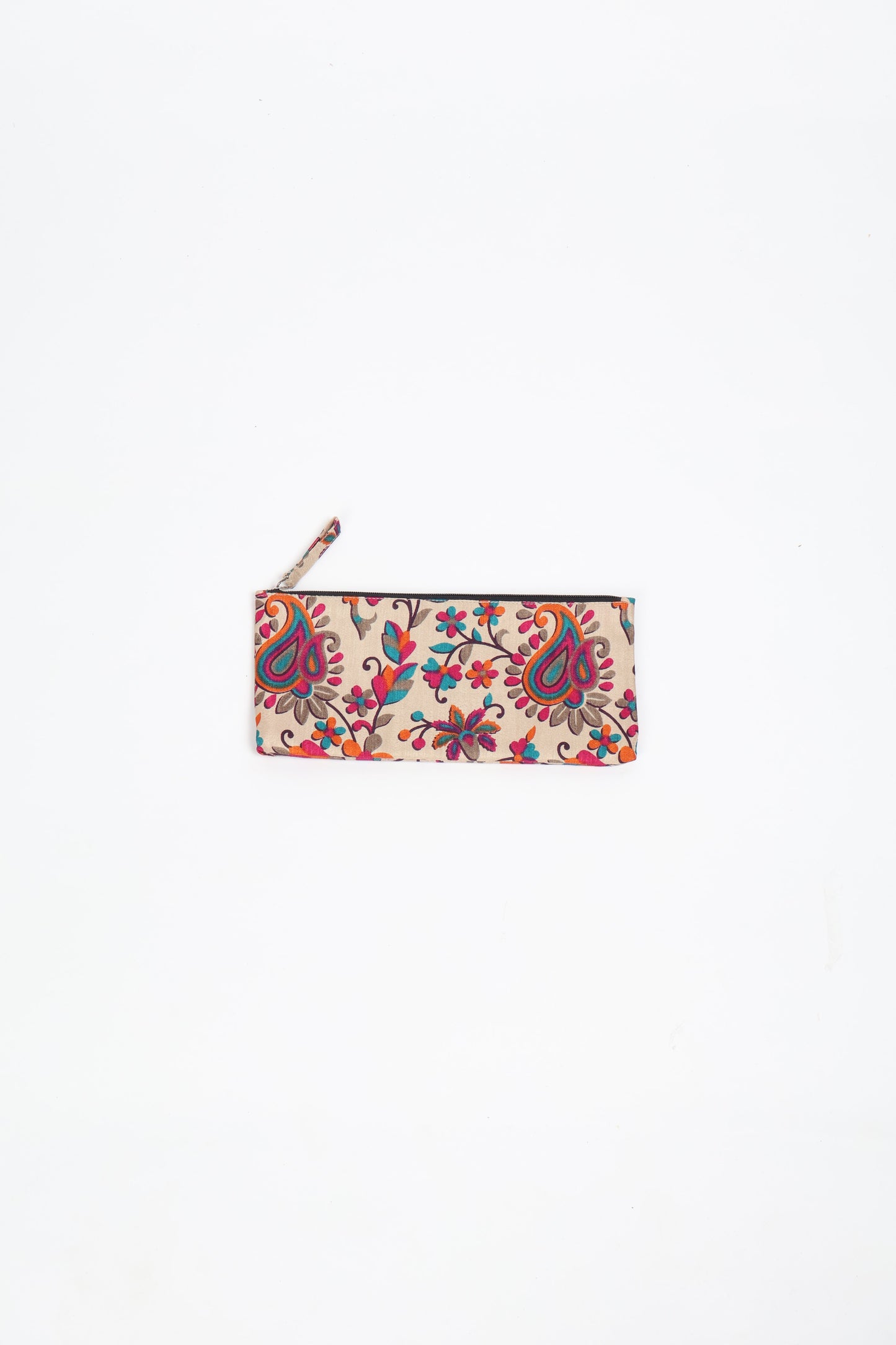 Eco-conscious quilted pencil pouch with waterproof lining made from upcycled garments, reflecting the values of circular fashion, carbon neutral fashion, and repurposed clothing. A perfect example of green fashion and sustainable women's clothing.