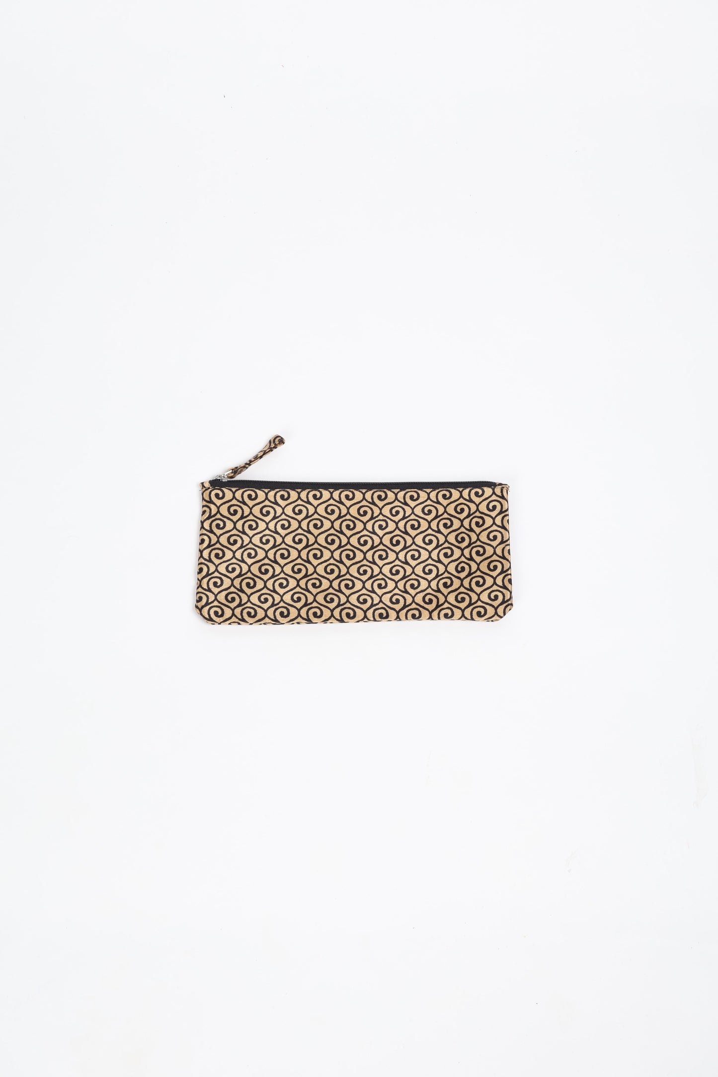 Eco-conscious quilted pencil pouch with waterproof lining made from upcycled garments, reflecting the values of circular fashion, carbon neutral fashion, and repurposed clothing. A perfect example of green fashion and sustainable women's clothing.