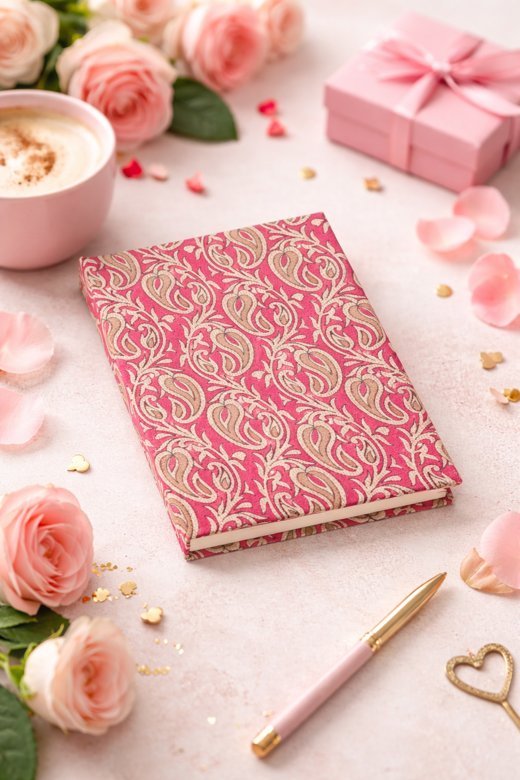 A5 Hard Cover Notebook - Pink Paisley