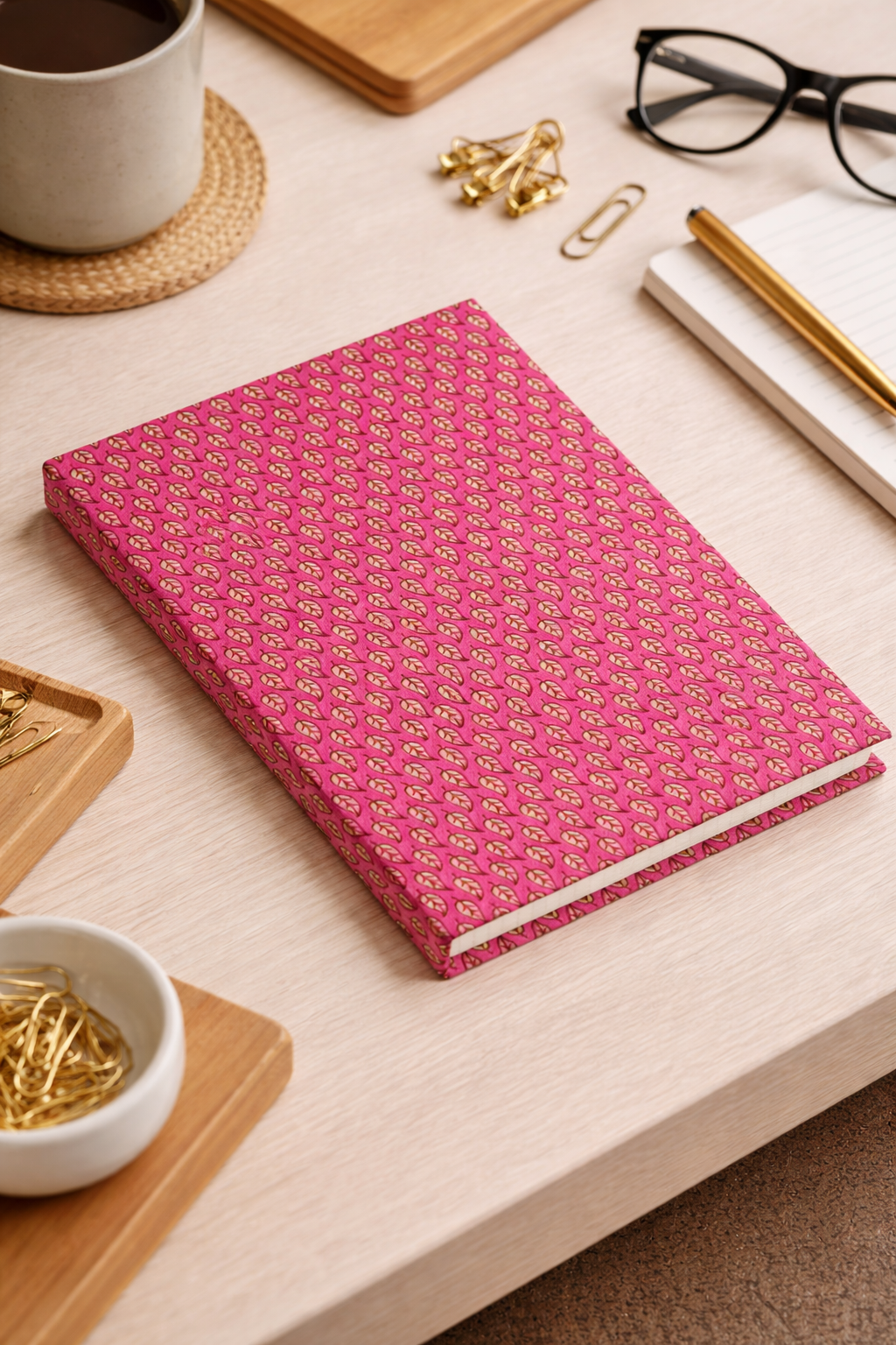 A5 Hard Cover Notebook - Pink Leaves