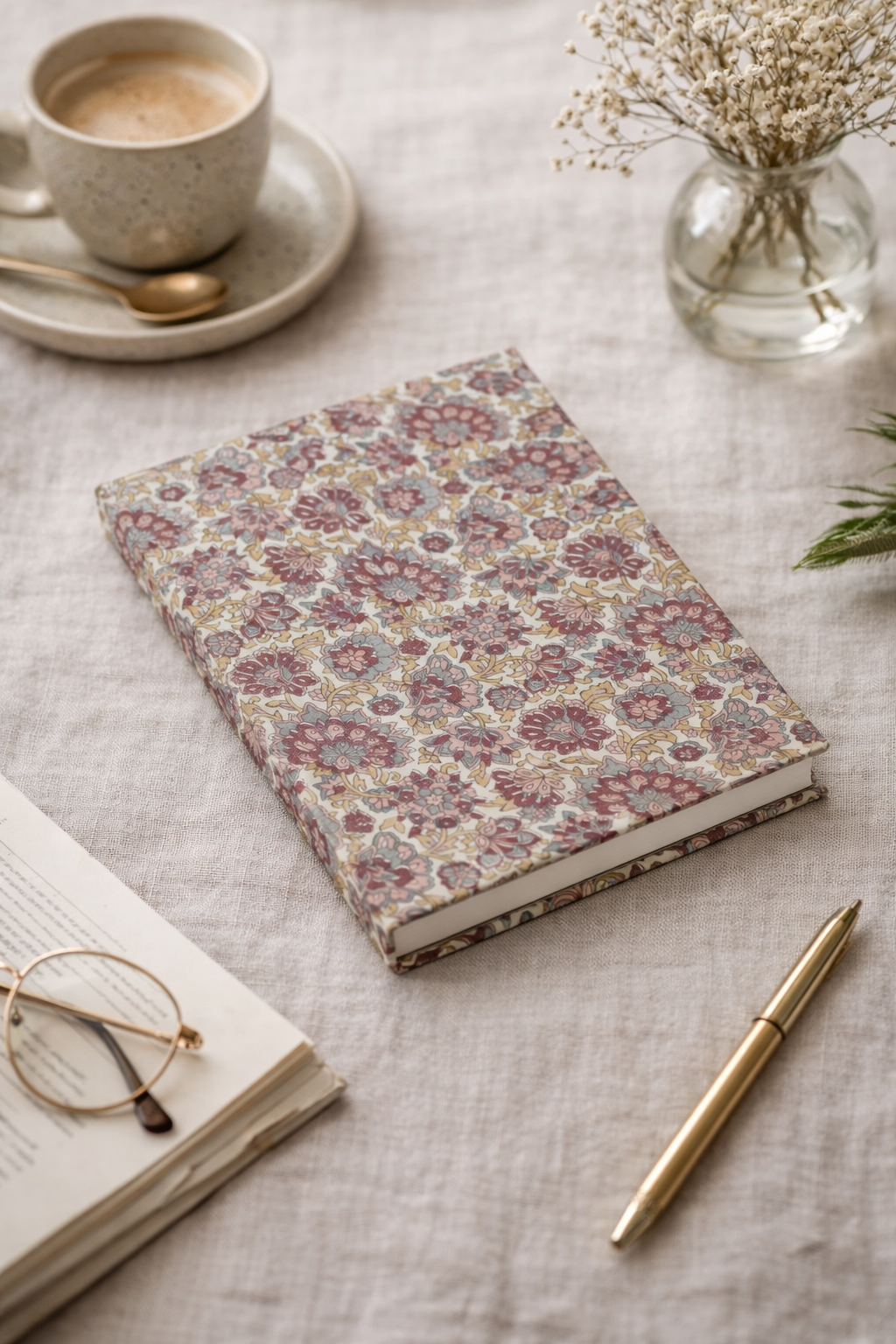 A5 Hard Cover Notebook - Beige Floral