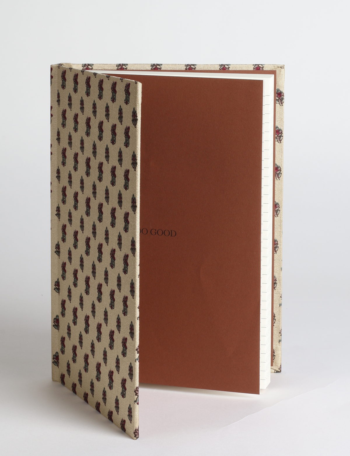 A5 hard cover notebook featuring the DO GOOD message, durable hardbound cover, ruled inner pages, printed endpapers and a lay-flat design.