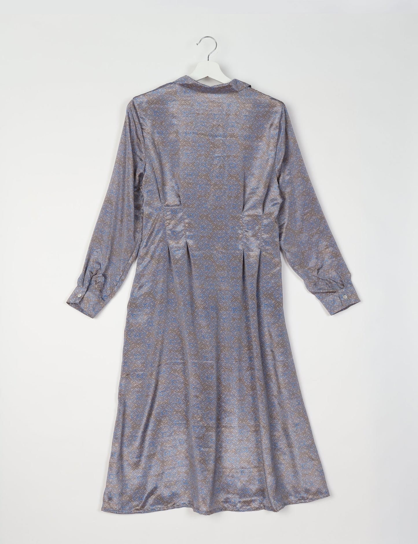 Midi shirt dress with cinched waist, crafted from recycled fabric. A sustainable women's clothing piece representing ethical fashion, eco-friendly products, and upcycled women's clothing.