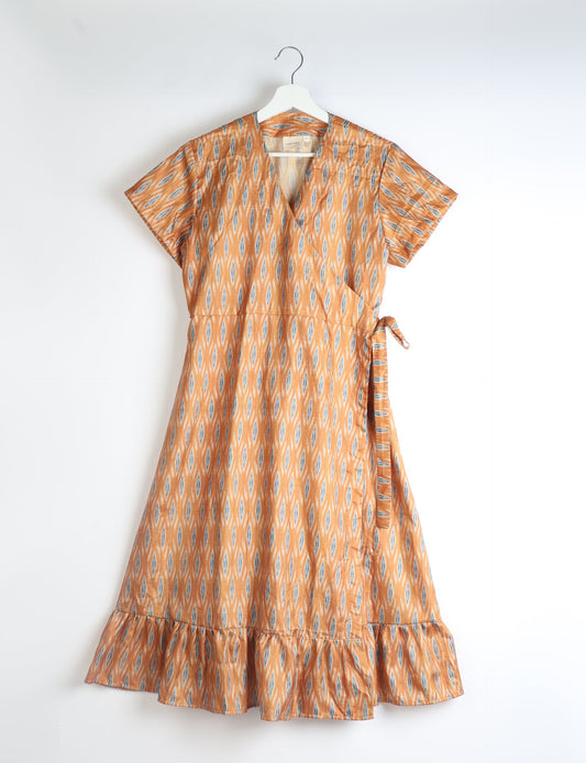 Midi Wrap Dress - Yellow Abstract