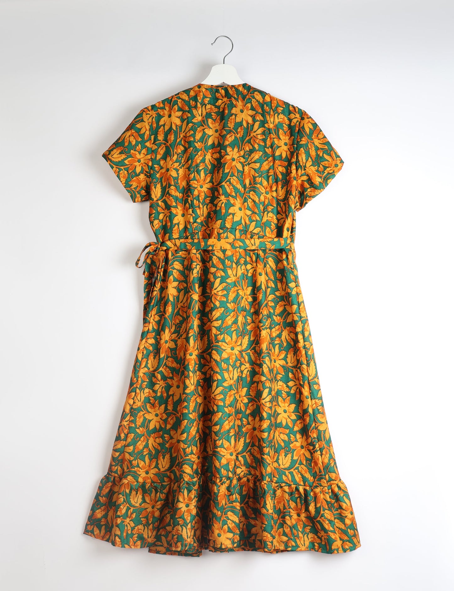 Midi Wrap Dress - Yellow Leaves