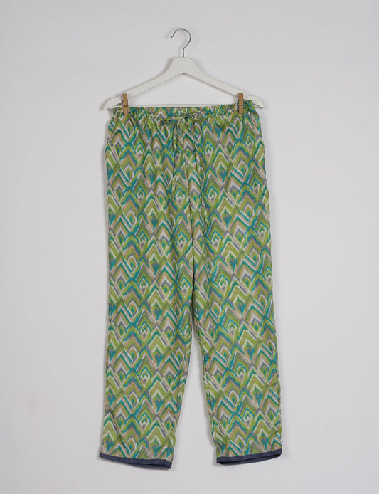 Elevate your wardrobe with our planet-friendly PULL-ON PANTS. Made from upcycled sari fabric, these eco-conscious pants offer a drawstring waist for a perfect fit. Tapered leg design ensures both style and comfort. Choose ethical, green fashion that supports artisans and sustainable living.