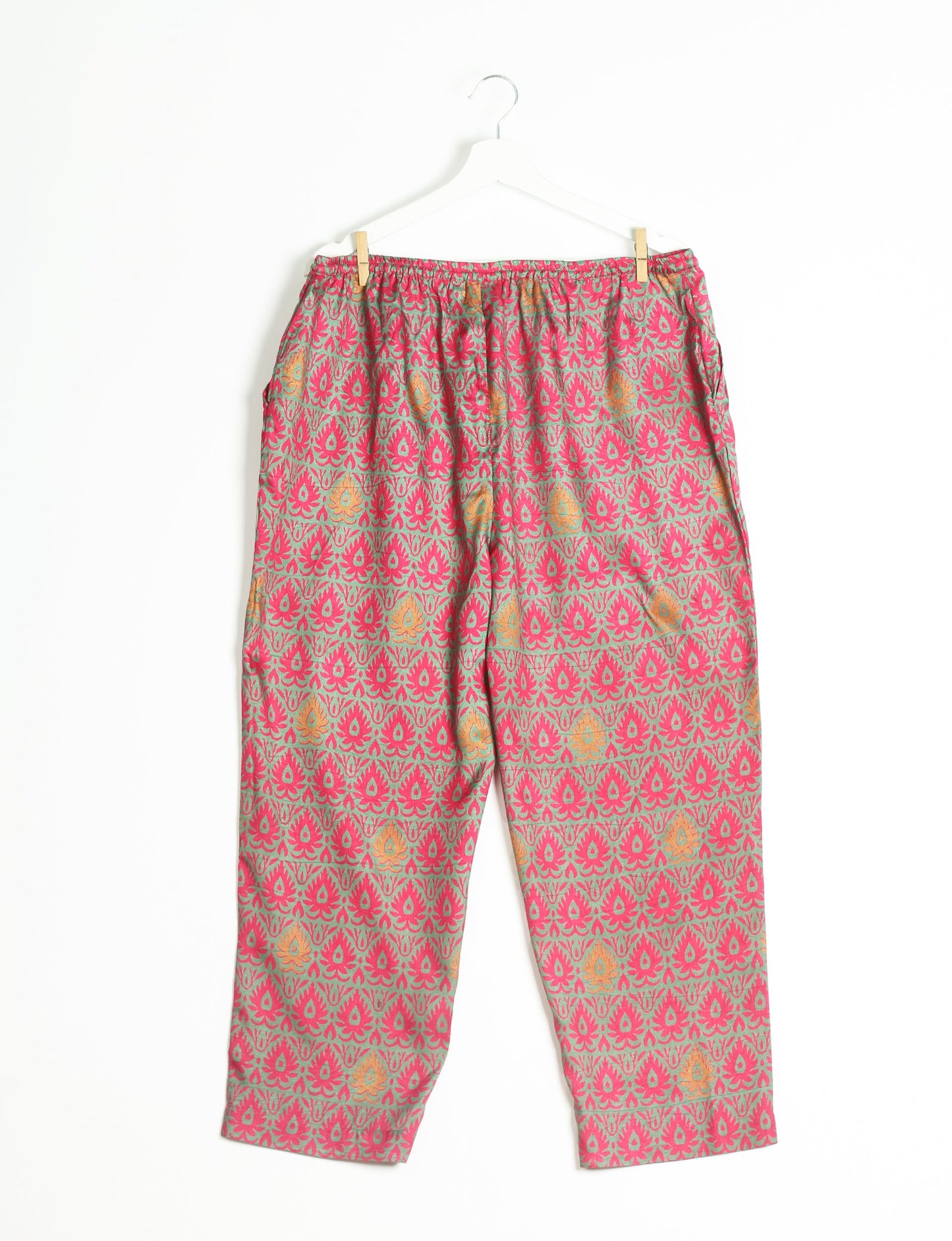 Elevate your wardrobe with our planet-friendly PULL-ON PANTS. Made from upcycled sari fabric, these eco-conscious pants offer a drawstring waist for a perfect fit. Tapered leg design ensures both style and comfort. Choose ethical, green fashion that supports artisans and sustainable living.