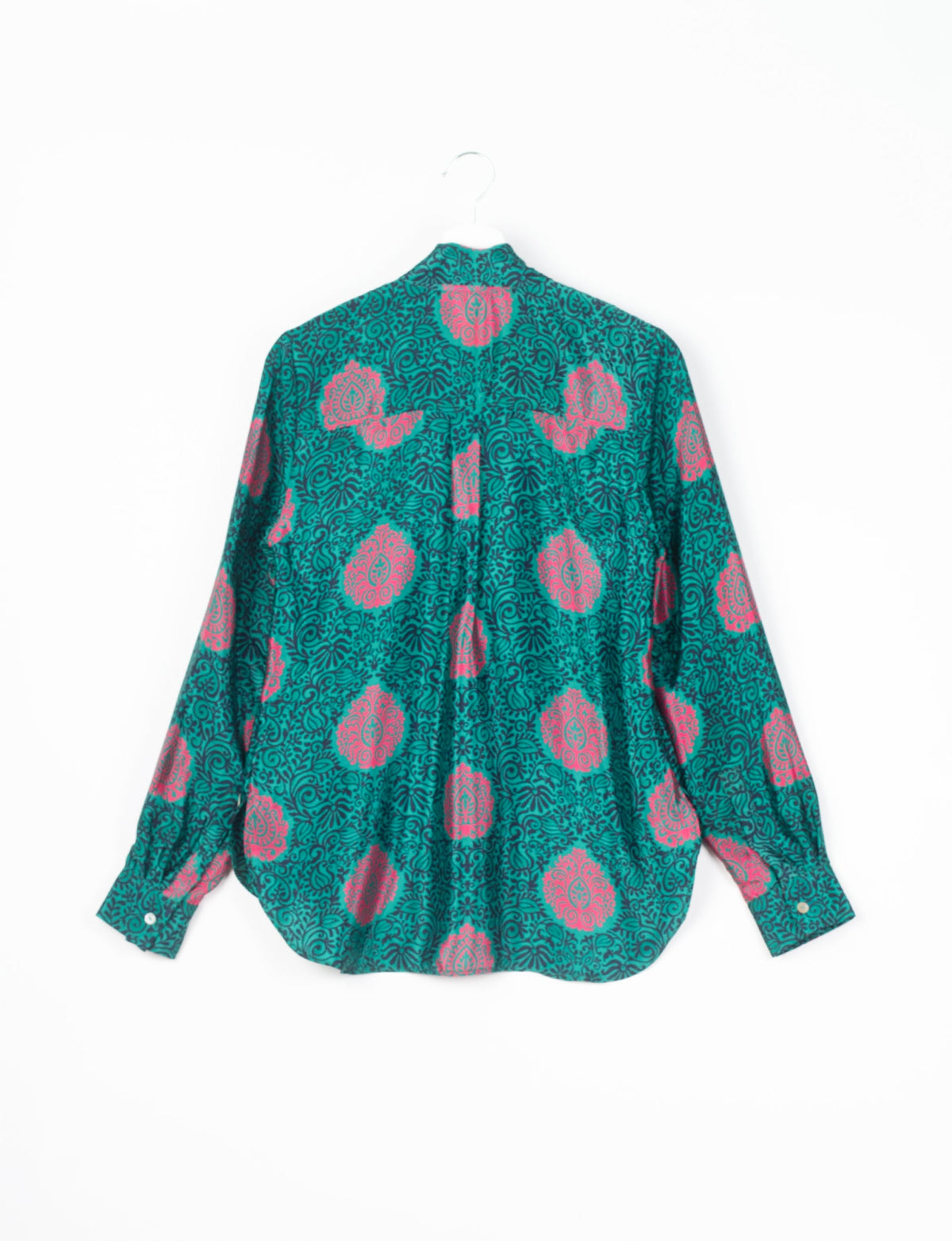 Roll-over collar Bowtie Shirt, eco-friendly and upcycled women's clothing made from recycled materials. Sustainable apparel reflecting green fashion, zero waste clothing, and conscious fashion choices.