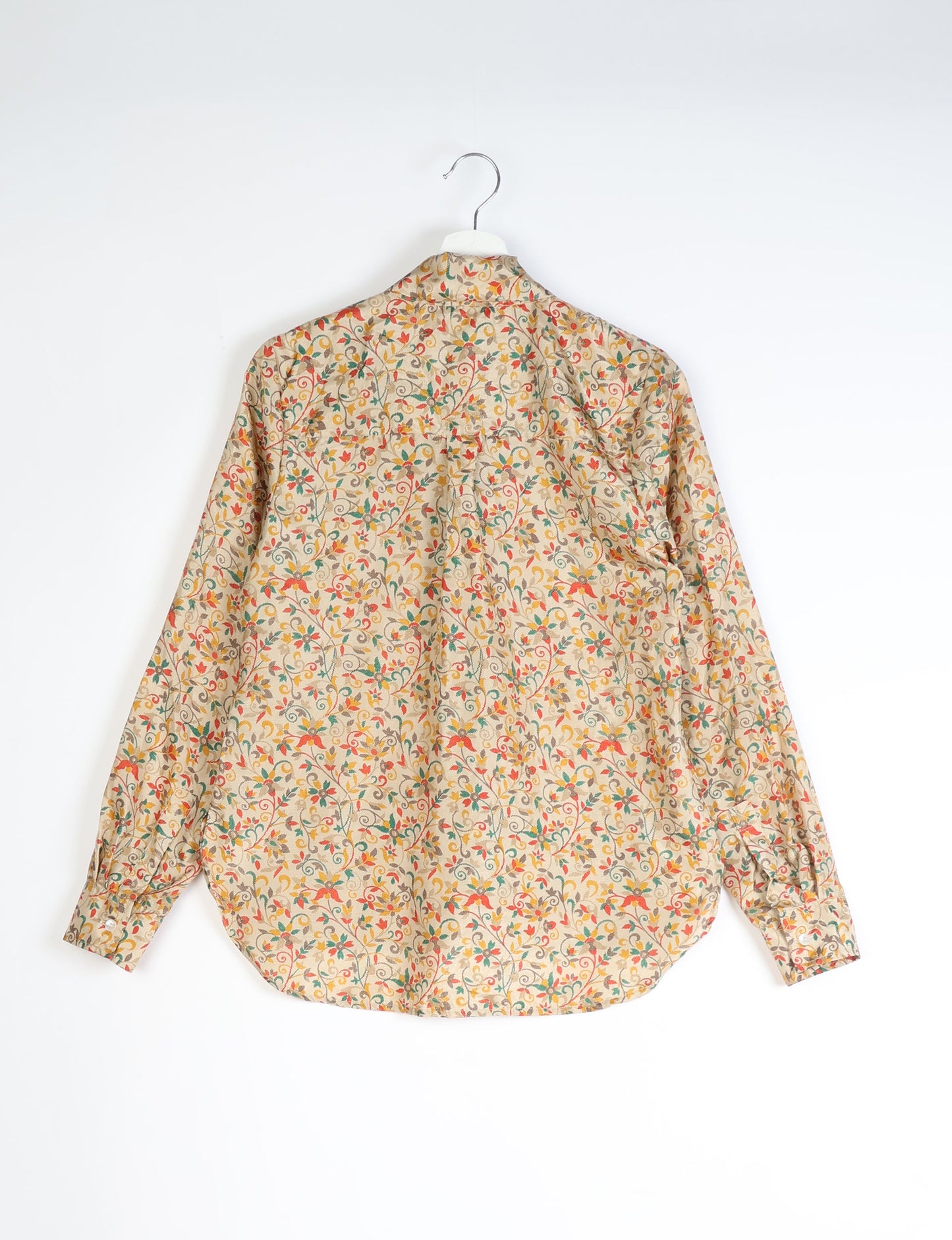 Roll-over collar Bowtie Shirt, eco-friendly and upcycled women's clothing made from recycled materials. Sustainable apparel reflecting green fashion, zero waste clothing, and conscious fashion choices.