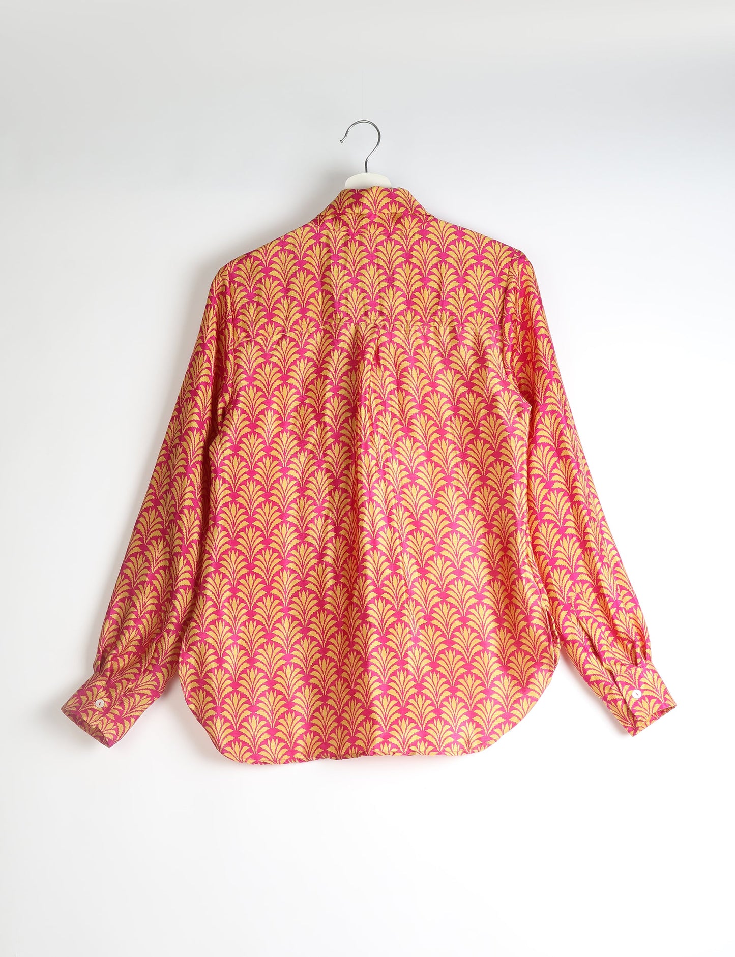 Roll-over collar Bowtie Shirt, eco-friendly and upcycled women's clothing made from recycled materials. Sustainable apparel reflecting green fashion, zero waste clothing, and conscious fashion choices.