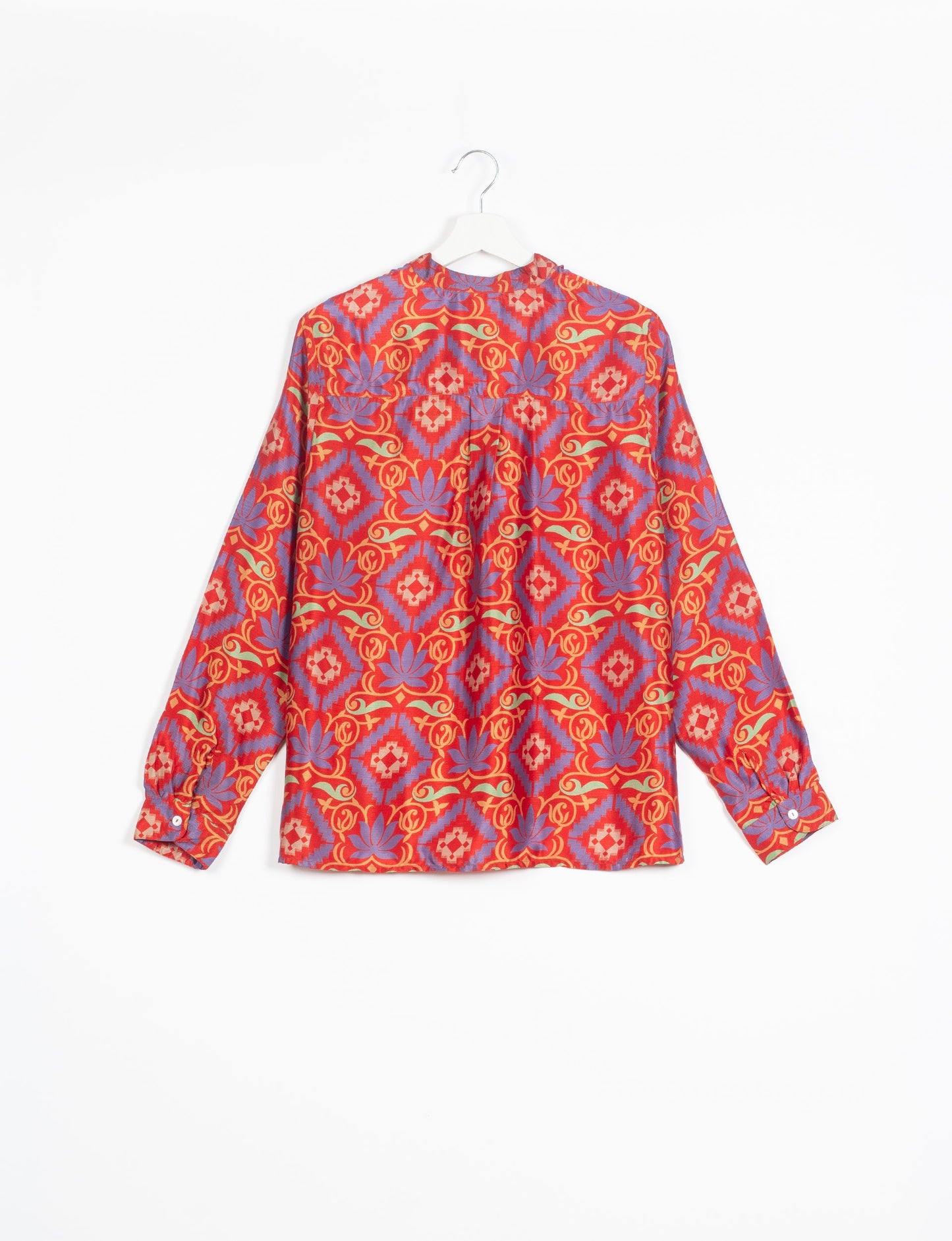 Versatile DAY BLOUSE, a sustainable wardrobe essential with a classic Johnny collar and full sleeves. Lightweight fabric for a comfortable fit, perfect for dressing up or down. Explore ethical clothing and green fashion with this eco-friendly and timeless piece, perfect for any occasion.