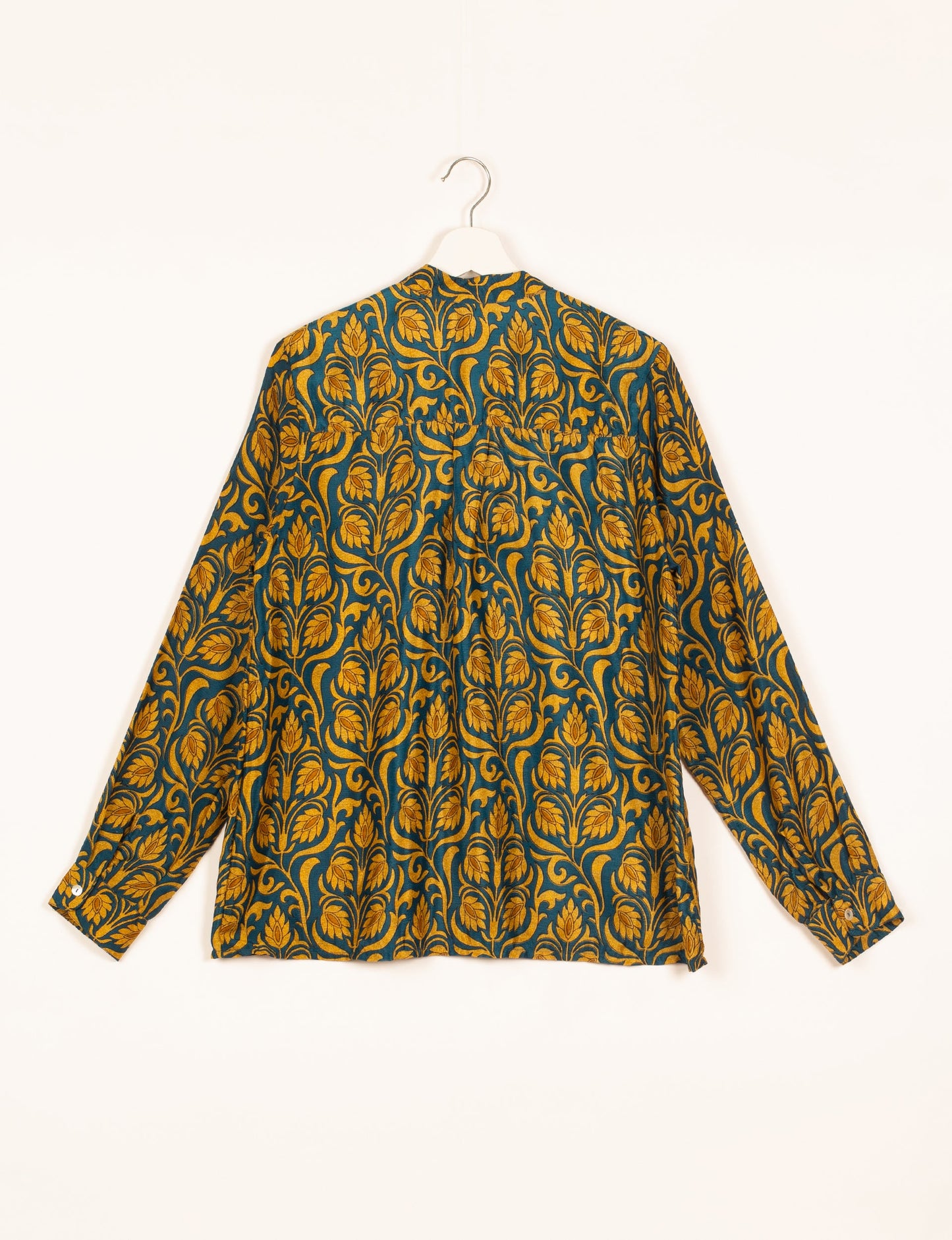 Versatile DAY BLOUSE, a sustainable wardrobe essential with a classic Johnny collar and full sleeves. Lightweight fabric for a comfortable fit, perfect for dressing up or down. Explore ethical clothing and green fashion with this eco-friendly and timeless piece, perfect for any occasion.